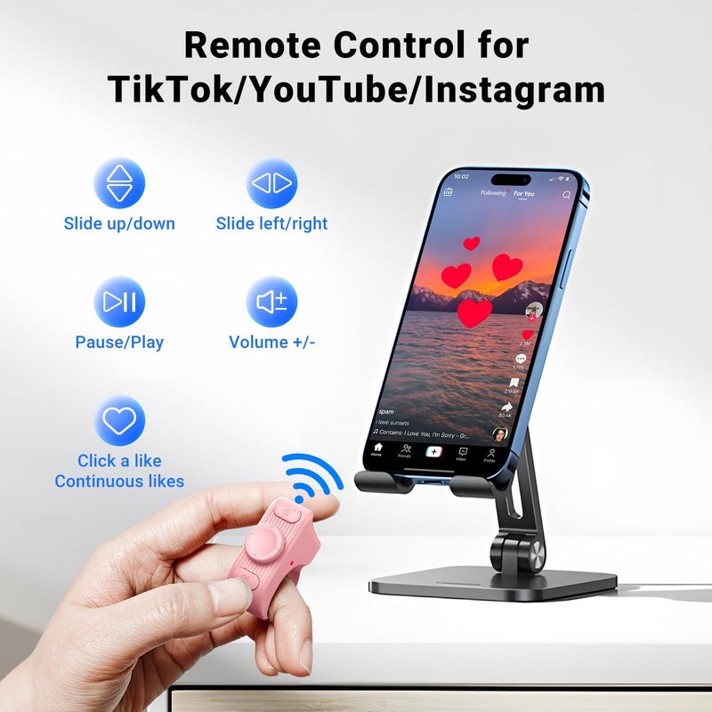 MILOUZ Remote Scrolling Ring for Tiktok,Page Turner for Kindle App,Bluetooth Camera Shutter Remote for iPhone, Android,iOS,iPad,Tablet-Pink - Image 2